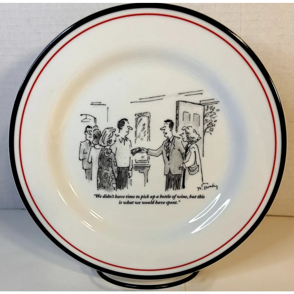The New Yorker Restoration Hardware Wine Theme Cartoon Porcelain Salad Plate 8
